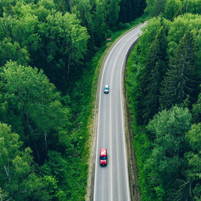 img-highway Aerial View Of Curved Country Road With Cars And Green Summer Wo