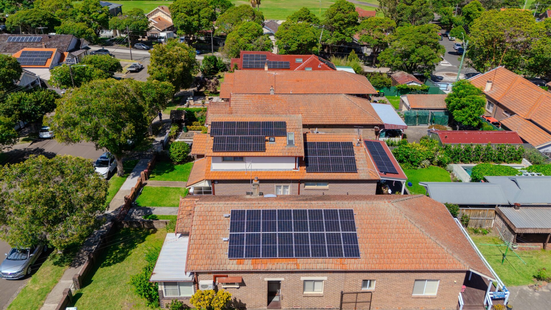 Drone,aerial,view,of,solar,panels,an,inner,western,sydney